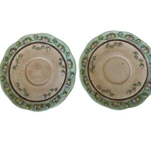 2 Vintage Bonnie Griffin Rosa Bella Floral Green Tan Tea Plates Cottagecore 6”